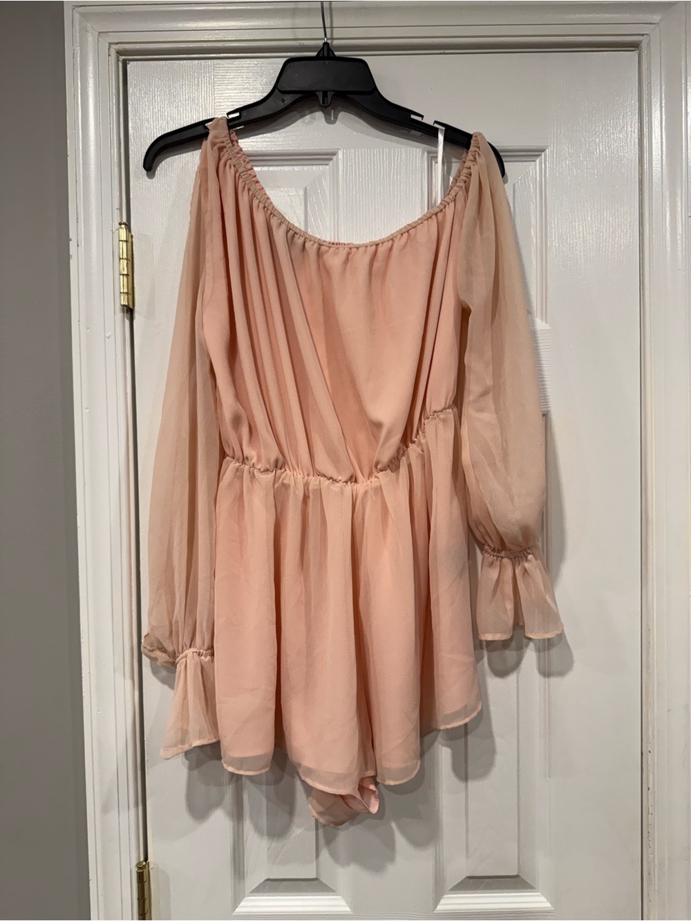 Michael Costello x Revolve Allie Blush Pink Romper Small Off Shoulder
